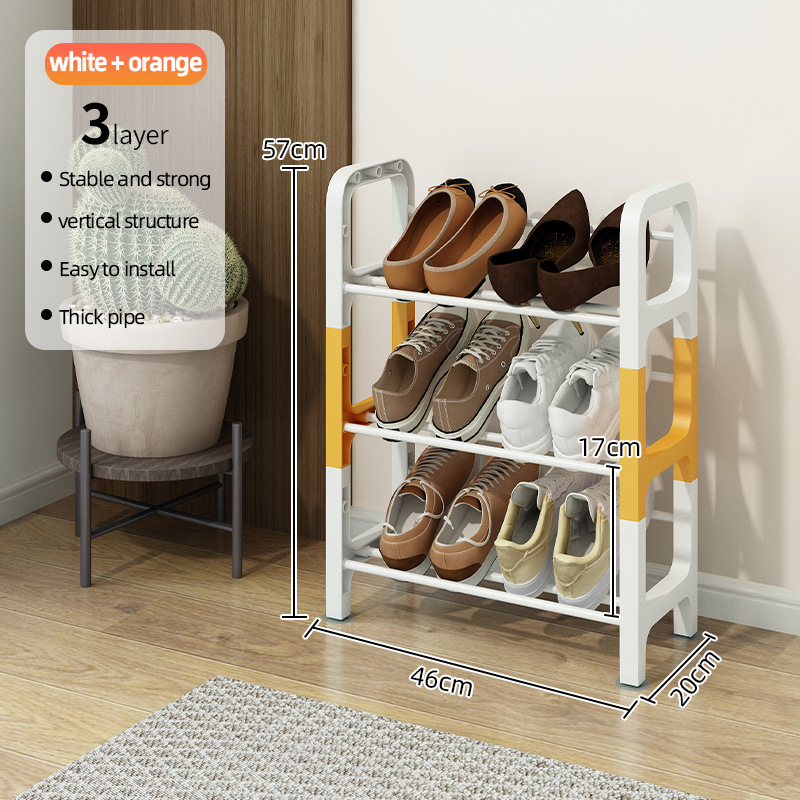 Étagère à chaussures inclinée blanche et orange à 3 niveaux de 45 cm de long