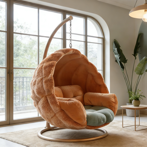 Fauteuil suspendu confortable en peluche Teddy Fleece, fauteuil pivotant en forme de cocon, hamac intérieur, meubles de chambre à coucher, esthétique, fauteuil à bascule doux en forme d'œuf - Product Image 6