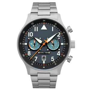 Jam Tangan Kronograf Kuarsa Mewah untuk Pria, Arloji Pilot Tahan Air Safir Stainless Steel Gerakan Jepang