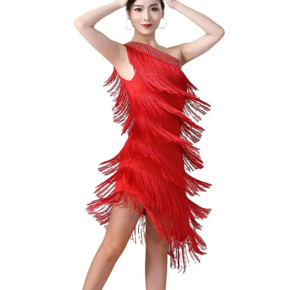 2023 One Shoulder Tiered Fringe Dress Women 1920s Flapper Dress Charleston Party Costumes Sexy Latin Salsa Rumba Dance Dress