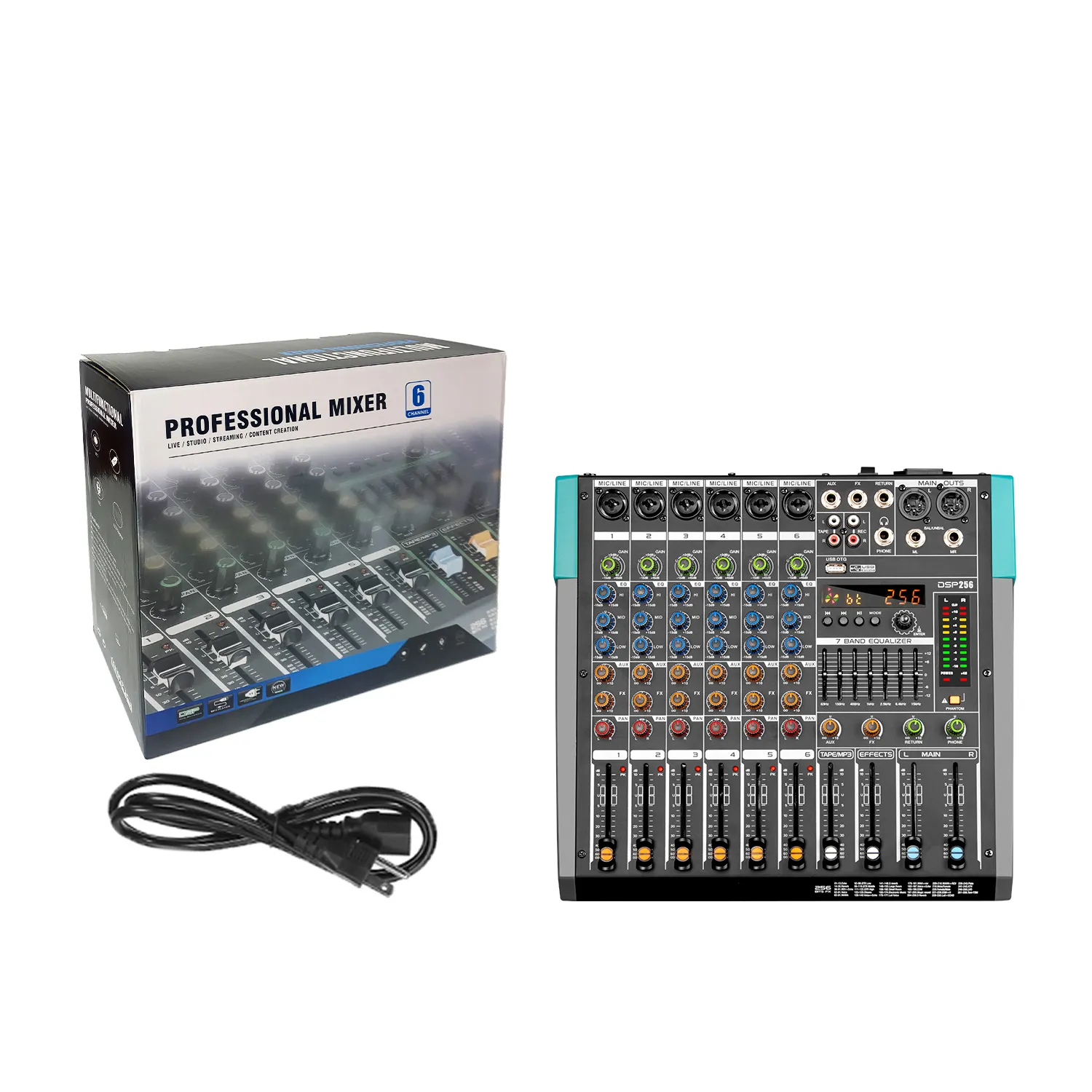 GAX-PA6 Audio Mixer Sound Board Mixing Console with 6 Channel Digital USB BT Reverb Delay Effect Input Stereo DJ Mixer