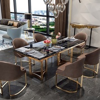 Table de salle à manger moderne de luxe en acier inoxydable doré avec plateau en marbre pour meubles de salle à manger ensemble de table à manger