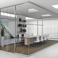 Cloison de bureau en verre sans cadre moderne, isolation acoustique, résistance au feu, taille personnalisée, verre de sécurité panoramique trempé