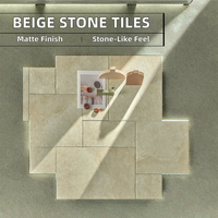Carreaux de sol en porcelaine de pierre beige lime, différentes tailles, mélange de carreaux de céramique croisés avec surface mate pour pièce