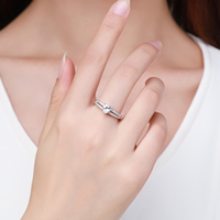 925 argent Sterling exquis luxe coeurs clair CZ bagues pour les femmes romantique Double ligne déclaration de mariage bijoux fins