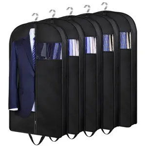 Custom Logo Non Woven Mens Clothes Dust Suit Cover Luxury Black Eco Friendly Cloth Suit Cover Garment Bag With Zipper