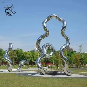 BLVE Outdoor Park Square Modern Large Metal Art Statue Mirror Polished Stainless Steel Abstract Irregular Sculpture