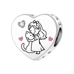 Bracelet perlé en cuivre blanc « I Love My Cat » en stock, design original, accessoire DIY unique et polyvalent pour femme - Product Image 1