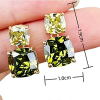 Boucles d'oreilles pendantes personnalisées à double carré de pierres, zircone cubique taille coussin, bicolores, pour femmes, usage quotidien