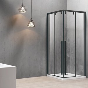 Kamalu KSA1000B 80x80 nero doccia custodia doppia scorrevole in vetro 8mm senza cornice in alluminio stile dritto per il bagno - Product Image 5