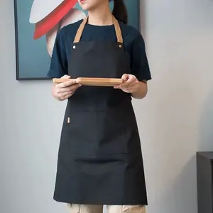 Tablier en toile imperméable avec Logo personnalisé, uniforme de travail pour Restaurant et café