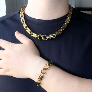 مجموعة أساور قلادة سلسلة مكتنزة من الفولاذ المقاوم للصدأ ، قفل كبير ، سلسلة ربط ثقيلة ، قلادة قلادة جذابة ، مجوهرات رائعة للرجال والنساء - Product Image 1