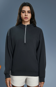 <span class=keywords><strong>Sudadera</strong></span> con <span class=keywords><strong>capucha</strong></span> y <span class=keywords><strong>cremallera</strong></span> de 1/4 para <span class=keywords><strong>mujer</strong></span>, personalizada con logo bordado, de felpa corta, para otoño - Product Image 2