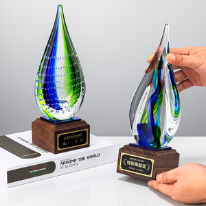 Crystal <b>Trophy</b> Laser <b>Engraved</b> Wooden Base Custom Award For Business Gifts Conference Supplies - Product Image 1