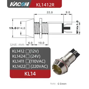 KACON KL1424R נורית חיווי מתכת עמידה למים רב-צבעונית הניתנת להתאמה אישית נורית חיווי מתכת אדום בהיר ירוק צהוב נורית מחוון דו-צבעוני