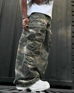 Özel ağır 500 Gsm % 100% pamuk erkek Camo Sweatpants yüksek bel Baggy kargo pantolon rahat tarzı - Product Image 4