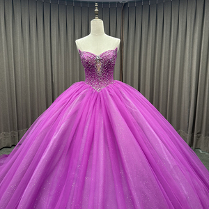 Jancember LSMC09 Cristal Violet Empire Paillettes Perles Robes De Quinceanera En Gros - Product Image 4