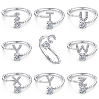 Bague de mode en argent sterling 925 avec taille réglable 26 lettres A-Z pierres précieuses incrustées de moissanite pour anniversaire de fête de fiançailles