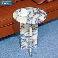 Table d'appoint ronde en marbre Calacatta Viola de luxe moderne avec pied en T pour appartement, villa, hôtel