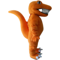 Costume de mascotte adulte en peluche unique bleu ciel, personnage animal dinosaure orange, pour fête d'Halloween