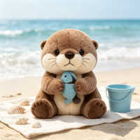 Peluche personnalisée ODM/OEM : Adorable loutre de mer en peluche avec poisson, jouet promotionnel doux et mignon
