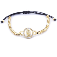 QIKU, pulsera redonda de cristal con incrustaciones de circón de la Virgen María de alta calidad, cuentas hechas a mano, cadena ajustable, regalo de joyería religiosa Unisex