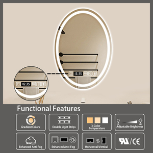 Khách sạn sang trọng hình bầu dục Led Gương trang điểm với ánh sáng thông minh màn hình cảm ứng Gương phòng tắm với đồng hồ kỹ thuật số và Bluetooth - Product Image 2