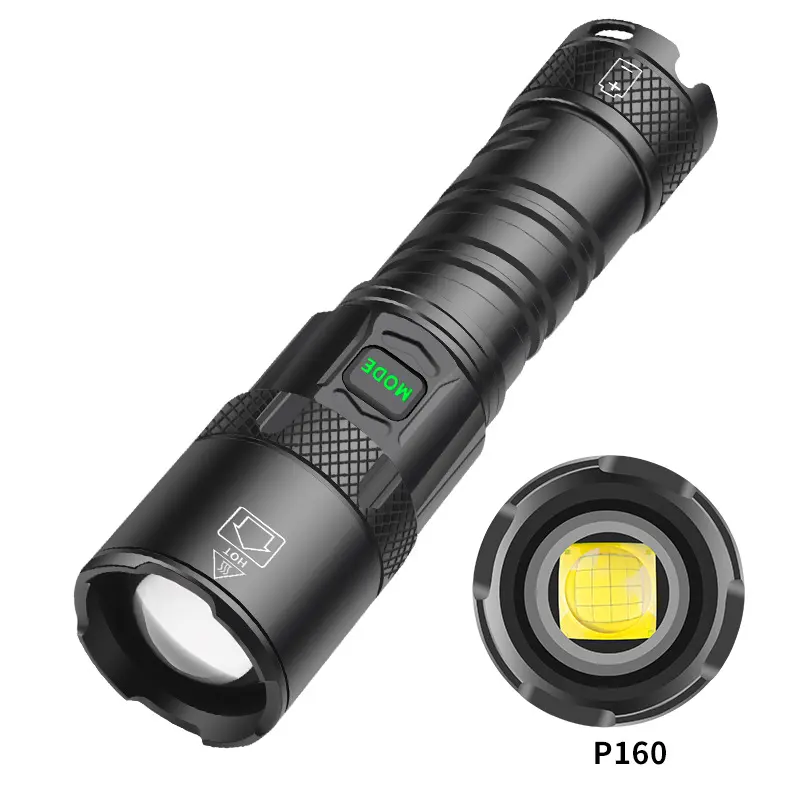 XHP160 LED XHP99 USB Bright Flashlight Rechargeable Zoom Electric Display Camping Portable Flashlight