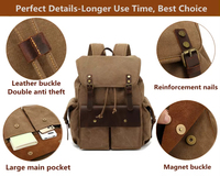 Sac à dos vintage en toile cirée et cuir, imperméable et antirouille, pour étudiants, ordinateur portable, collège, voyage, sport et randonnée - Vente en gros