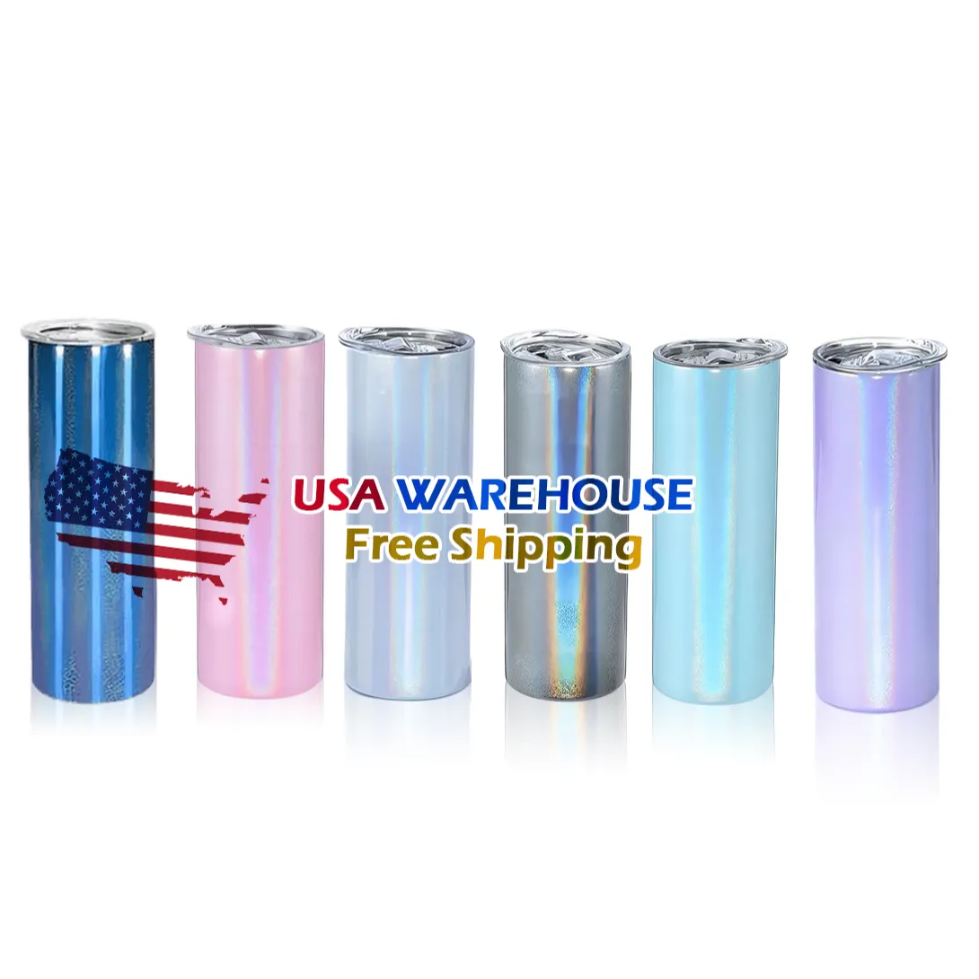 USA US Warehouse Stock White 20oz Straight Skinny Sublimation Blanks Stainless Steel Tumblers Cups with Straw and Rubber Bottom