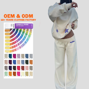 Ensemble de survêtement en molleton surdimensionné d'hiver avec logo personnalisé, pantalon de jogging à jambes larges et sweat-shirt, ensemble streetwear pour femmes - Product Image 1