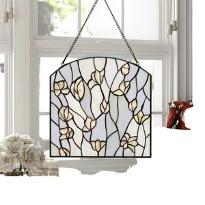 Panneau de fenêtre fleuri fait main de 12 pouces, style Tiffany, structure solide européenne, verre teinté laiteux, écologique, plaqué or plat, pour salle à manger - Product Image 6
