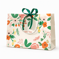 Sac cadeau en papier floral personnalisé, sac de shopping de luxe imprimé avec poignée en ruban