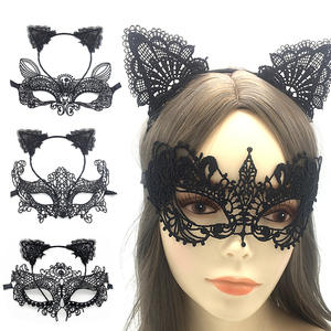 Fête d'<span class=keywords><strong>Halloween</strong></span> bandeau de cheveux en dentelle noire sexy masque de fête demi-visage <span class=keywords><strong>maquillage</strong></span> féminin danse drôle ensemble de masques demi-visage - Product Image 2