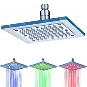 Pomme de douche avec led en verre, détection de température rouillé 8 pouces, bleu-rose-rouge, 2 pièces