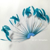 Plumes de coq rayées turquoise en demi-éventails avec perles pour la confection de costumes d'Halloween, chapeaux, bandeaux et articles de chapellerie