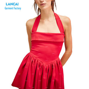 Mini vestido de mujer sin mangas cuello cuadrado cremallera trasera cuello colgante diseño moda Casual ropa personalizada - Product Image 1