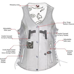 Chaleco de moto de cuero negro Premium para mujer 2025 con ajuste de encaje lateral LKL4711 - Product Image 6