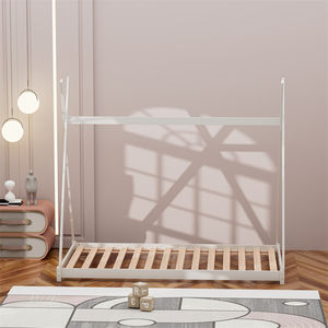 Cama juvenil <span class=keywords><strong>Montessori</strong></span> House hecha de marco de cama de pino macizo 140X200cm blanco con marco de listones - Product Image 2