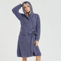 Ylys-bata de baño para mujer, ropa de dormir de alta calidad para el hogar, bata de noche, pijama de talla libre, 100% poliéster con capucha de punto