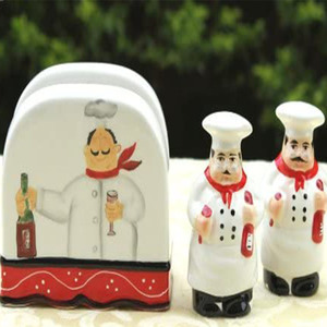 Set di tovaglioli, <span class=keywords><strong>sale</strong></span> <span class=keywords><strong>e</strong></span> <span class=keywords><strong>pepe</strong></span> dipinti a mano colorati grassocci bistrot Chef - Product Image 3