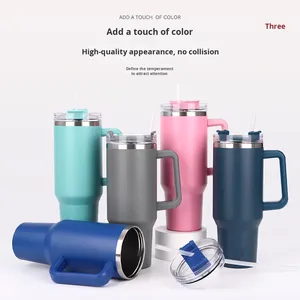 Manico di prima generazione 40oz tazza da viaggio isolante in acciaio inox a doppio strato con cannucce per auto speciali per uso auto - Product Image 2