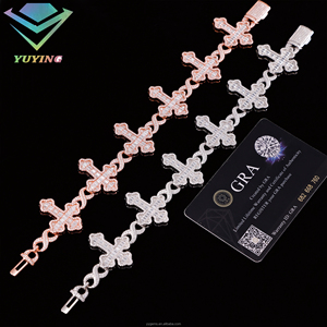 30mm <b>cross</b> <b>bracelet</b> VVS moissanite diamond Pass diamond tester Gold plated 925 sterling sliver GRA certificate Hip hop Unisex - Product Image 2