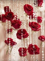 Rideau de fleurs artificielles en cristal de 10 m de long, motif rose, pour décoration de plafond d'événements, mariages et fêtes