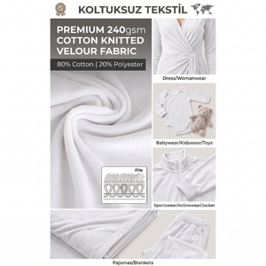 Premium 240gsm White Cotton Knitted Velour Fabric 80/20 Cotton Polyester Roll for Wholesale Garments - Product Image 2