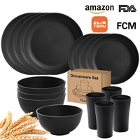 Lot de 16 pièces de vaisselle réutilisable sans BPA, personnalisable avec logo, ensemble de vaisselle en plastique écologique, assiettes, bols et tasses en PP