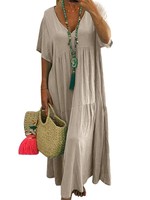 Robes décontractées classiques pour femmes Wingtu, couleur unie, taille plus, col en V, manches courtes, robe élégante d'été
