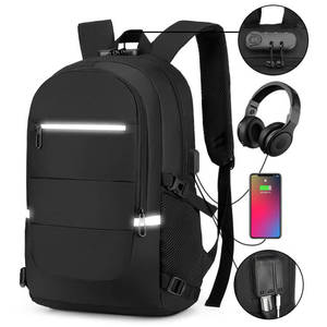 Large Capacity Waterproof <b>Computer</b> <b>Backpack</b> Simple Style Reflective Strip Oxford Polyester Zipper for Business Travel School Use - Product Image 1
