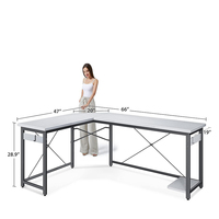 Bureau d'ordinateur en forme de L long avec support pour CPU, blanc, grand bureau d'angle, grande station de travail pour le bureau à domicile