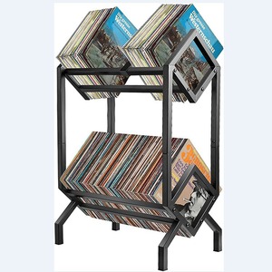 Cross Border Wrought Iron Double Layer <b>CD</b> Rack Industrial Design Freestanding Metal Revolving Bookshelf Magazine Holder Black - Product Image 3